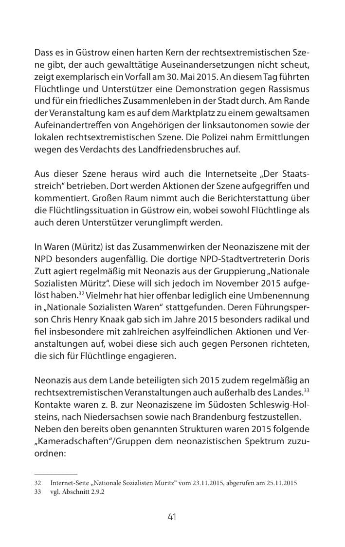 Seite 41 des Verfassungsschutzbericht 2015 Mecklenburg-Vorpommern