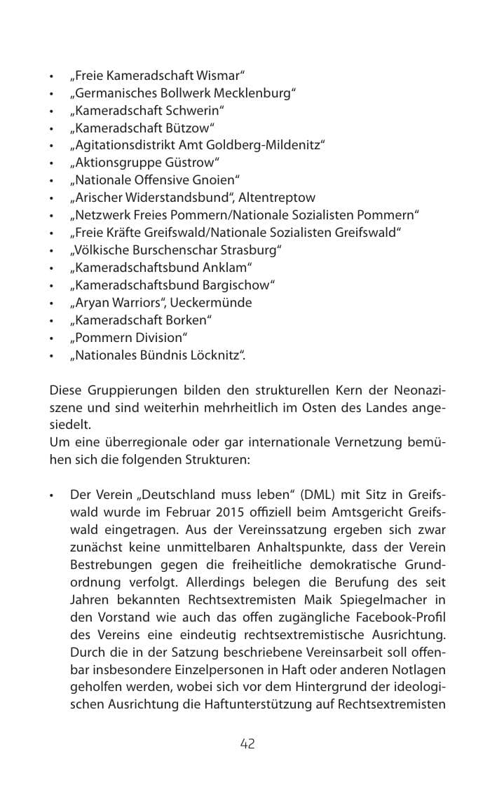 Seite 42 des Verfassungsschutzbericht 2015 Mecklenburg-Vorpommern