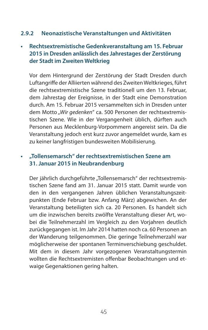 Seite 45 des Verfassungsschutzbericht 2015 Mecklenburg-Vorpommern