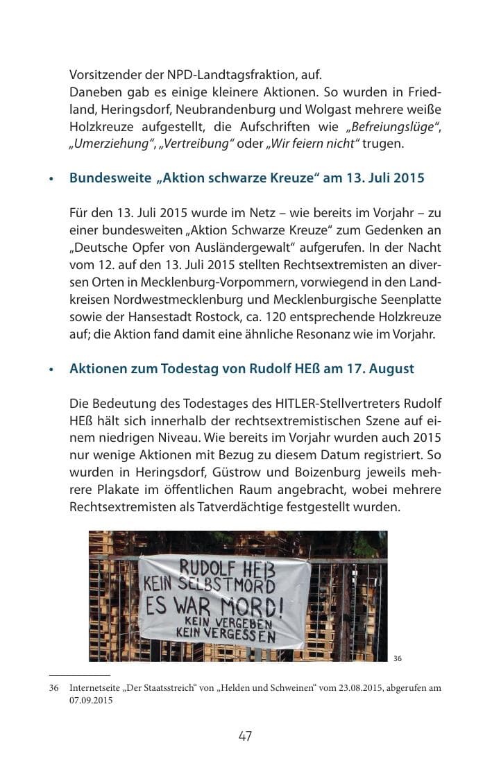 Seite 47 des Verfassungsschutzbericht 2015 Mecklenburg-Vorpommern