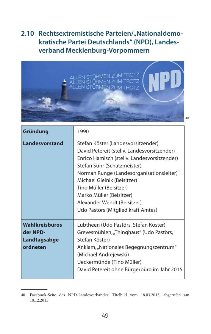 Seite 49 des Verfassungsschutzbericht 2015 Mecklenburg-Vorpommern
