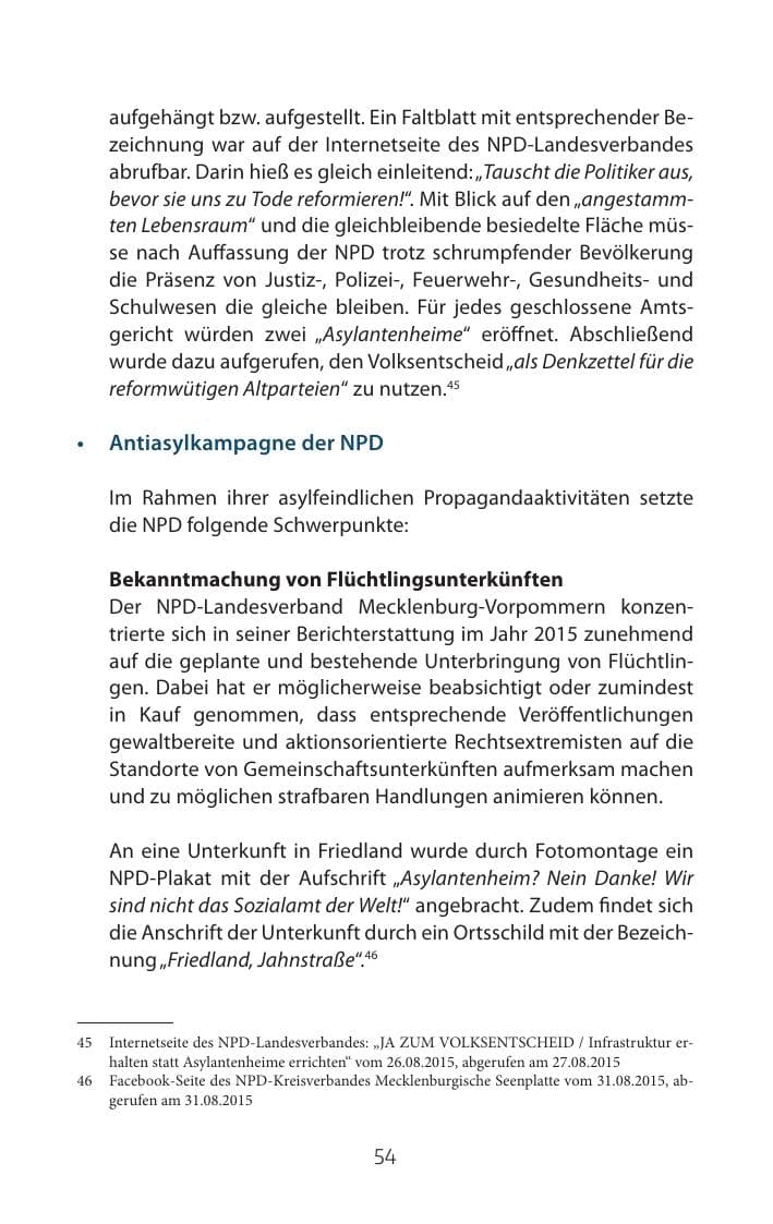 Seite 54 des Verfassungsschutzbericht 2015 Mecklenburg-Vorpommern