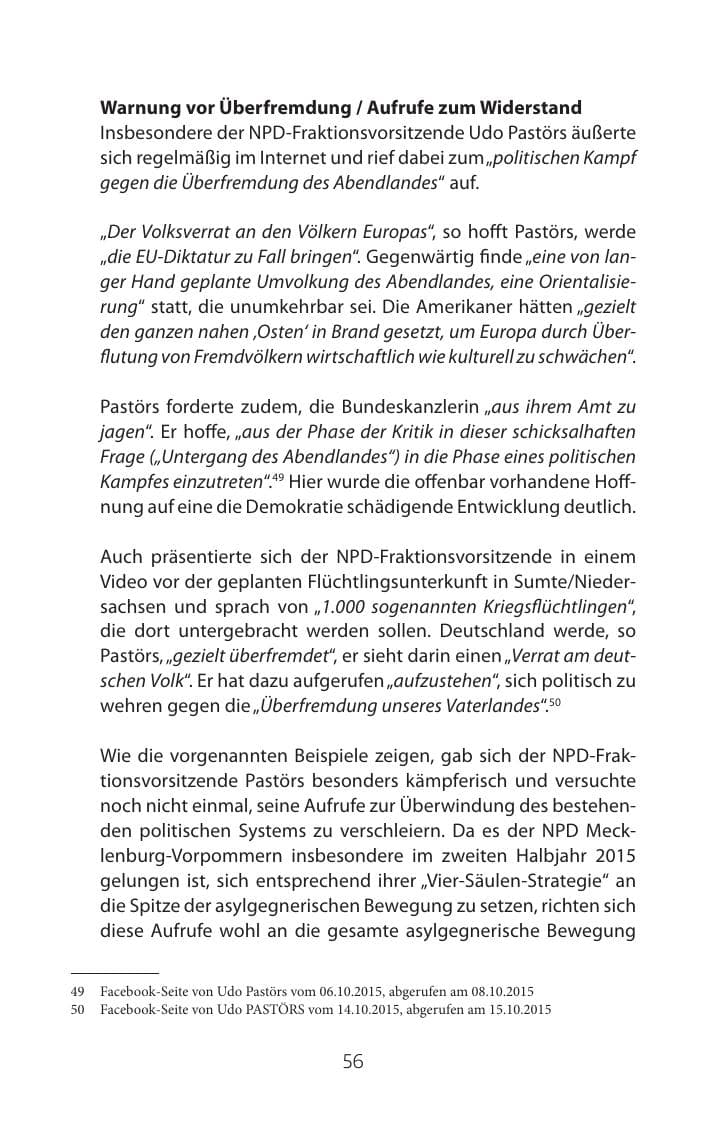 Seite 56 des Verfassungsschutzbericht 2015 Mecklenburg-Vorpommern