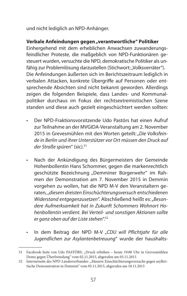 Seite 57 des Verfassungsschutzbericht 2015 Mecklenburg-Vorpommern