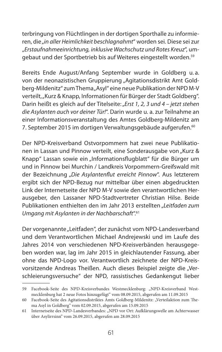 Seite 61 des Verfassungsschutzbericht 2015 Mecklenburg-Vorpommern