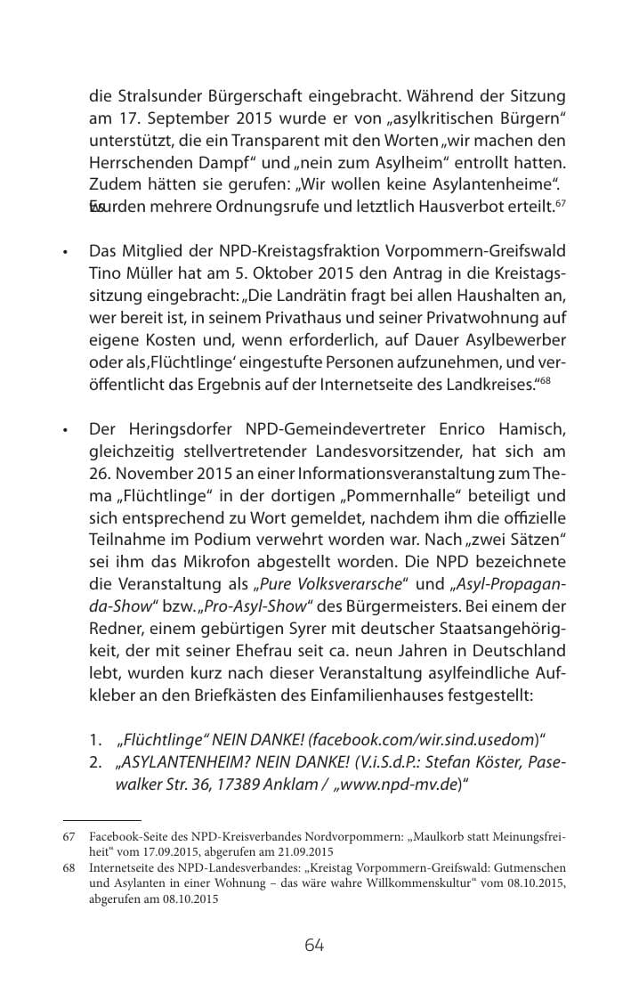 Seite 64 des Verfassungsschutzbericht 2015 Mecklenburg-Vorpommern