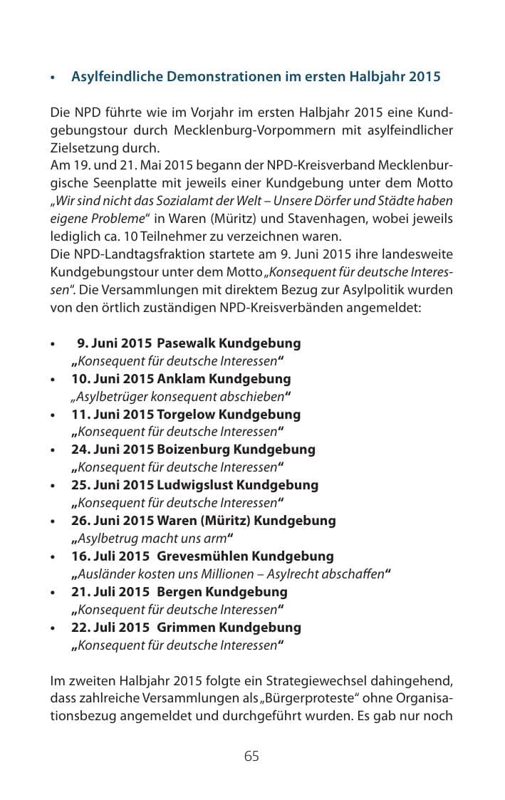 Seite 65 des Verfassungsschutzbericht 2015 Mecklenburg-Vorpommern