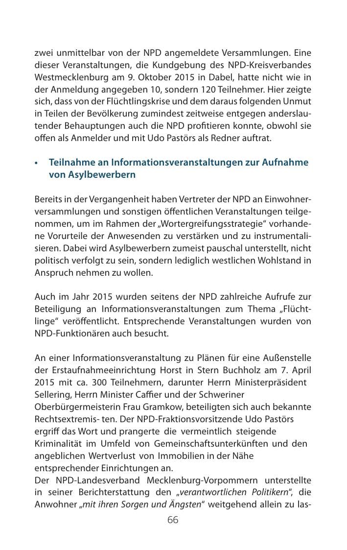 Seite 66 des Verfassungsschutzbericht 2015 Mecklenburg-Vorpommern
