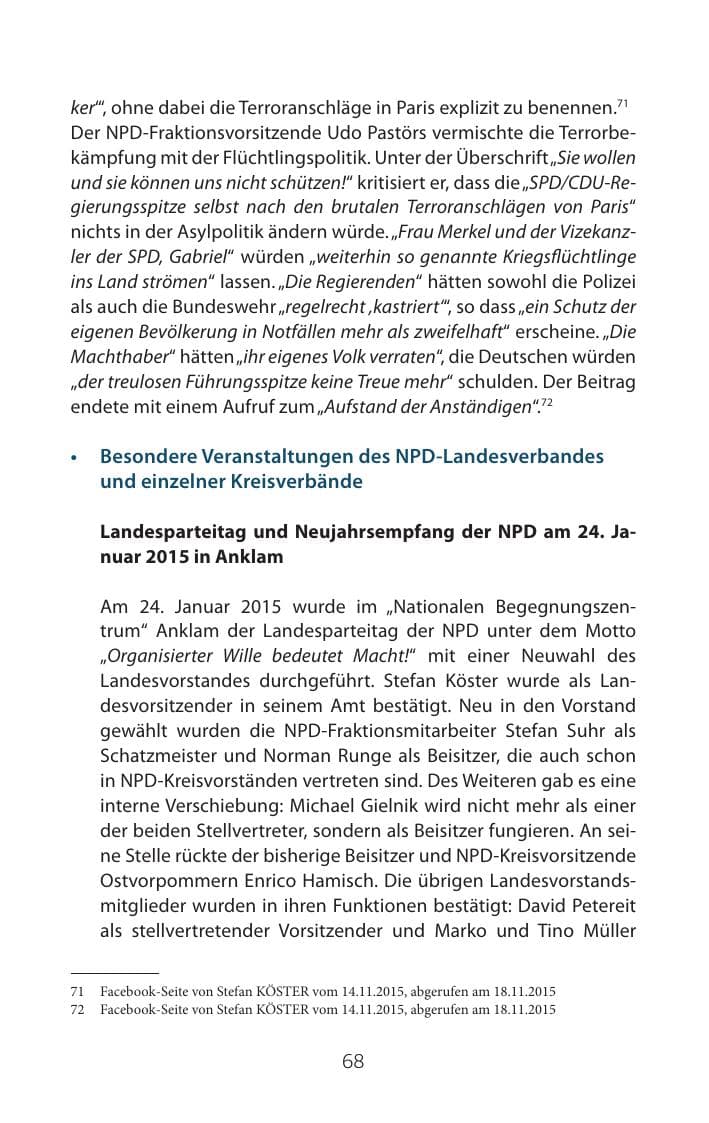 Seite 68 des Verfassungsschutzbericht 2015 Mecklenburg-Vorpommern