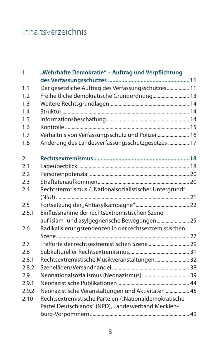Seite 8 des Verfassungsschutzbericht 2015 Mecklenburg-Vorpommern