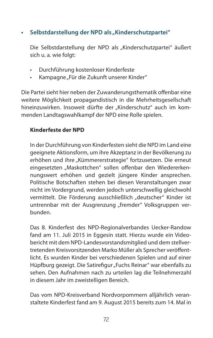 Seite 72 des Verfassungsschutzbericht 2015 Mecklenburg-Vorpommern