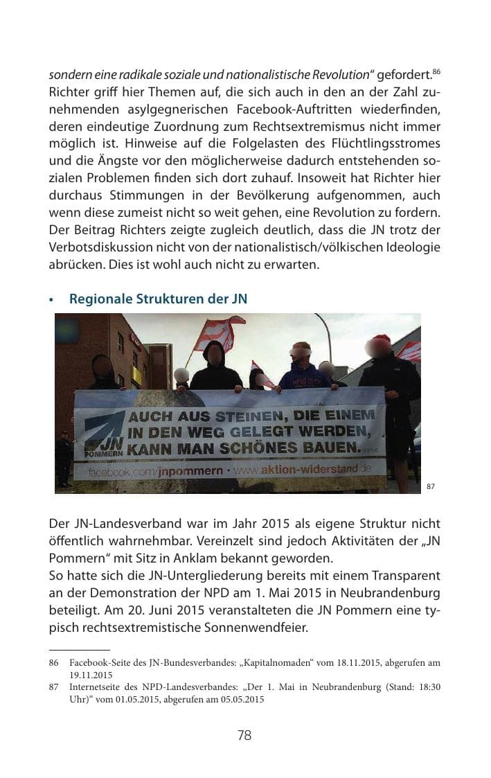 Seite 78 des Verfassungsschutzbericht 2015 Mecklenburg-Vorpommern