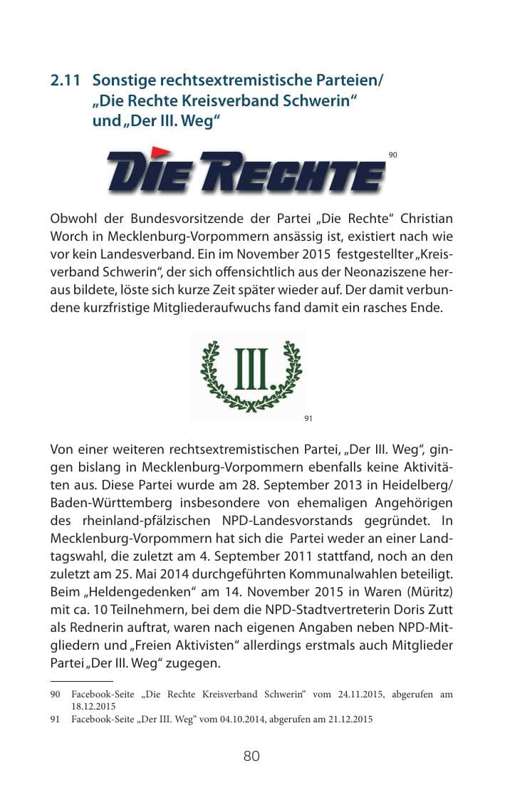 Seite 80 des Verfassungsschutzbericht 2015 Mecklenburg-Vorpommern