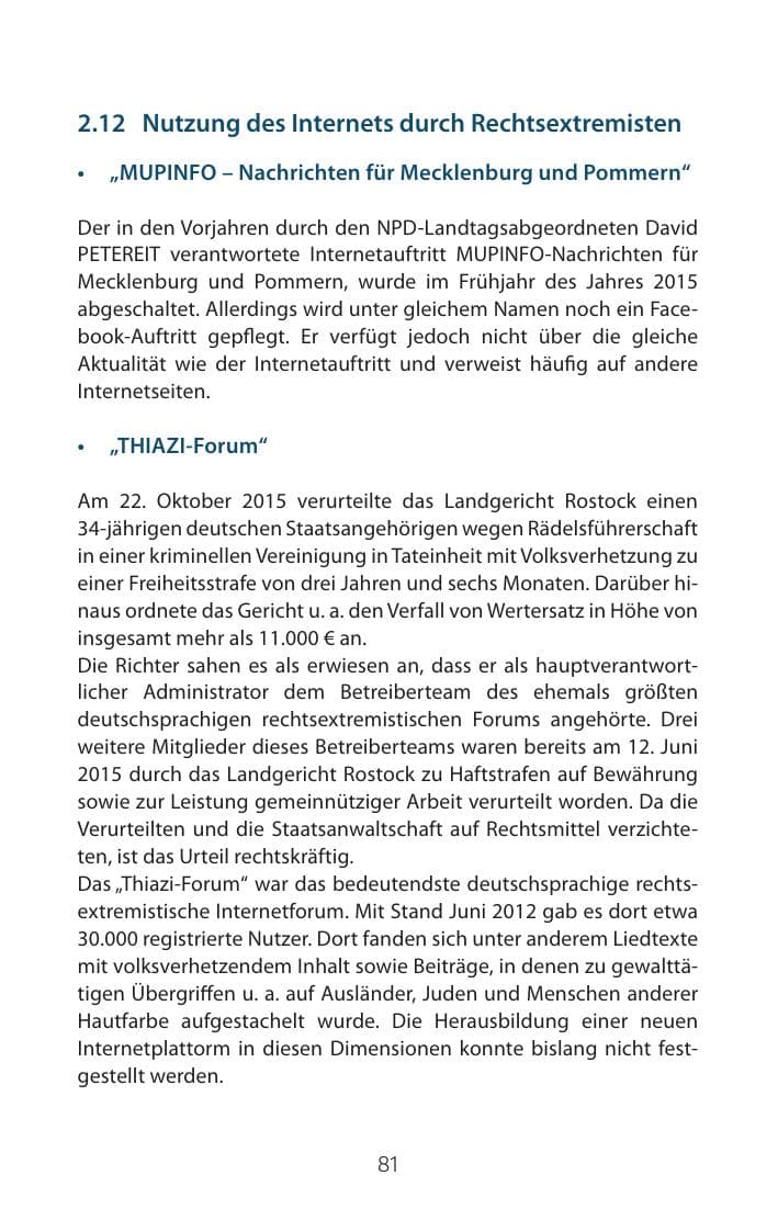 Seite 81 des Verfassungsschutzbericht 2015 Mecklenburg-Vorpommern