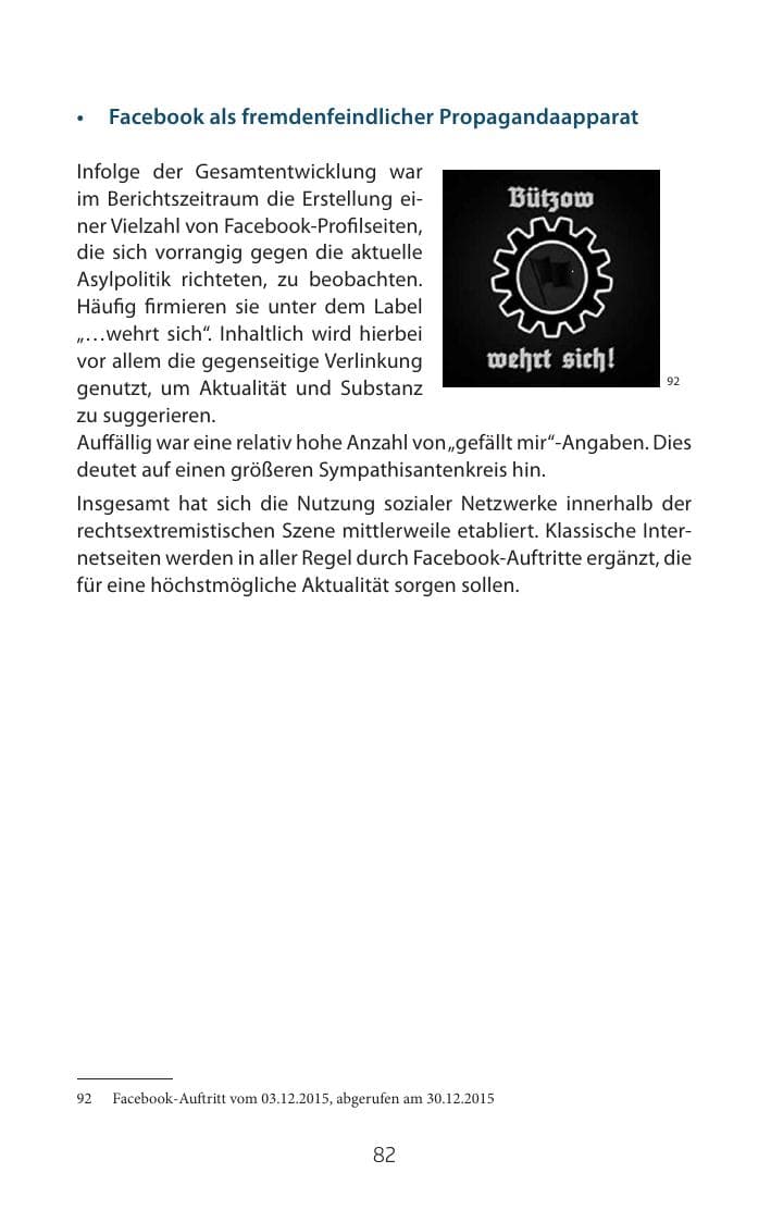 Seite 82 des Verfassungsschutzbericht 2015 Mecklenburg-Vorpommern