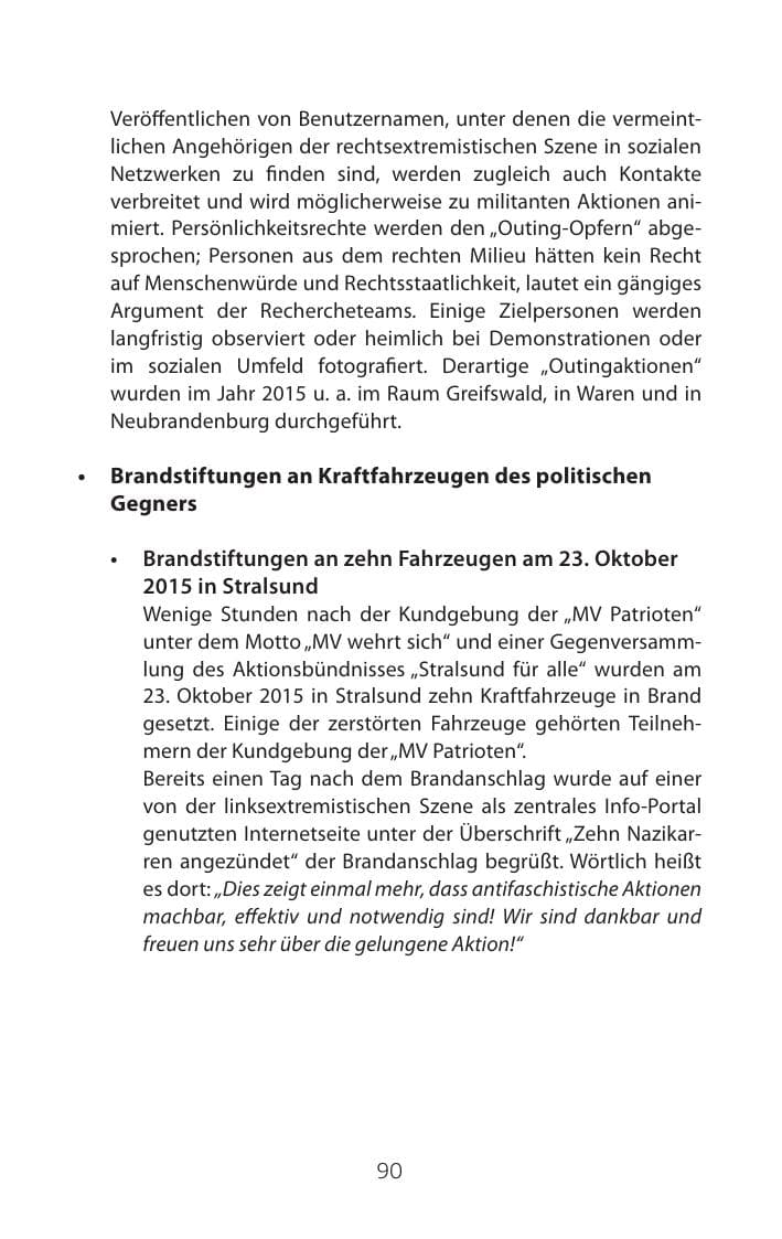 Seite 90 des Verfassungsschutzbericht 2015 Mecklenburg-Vorpommern