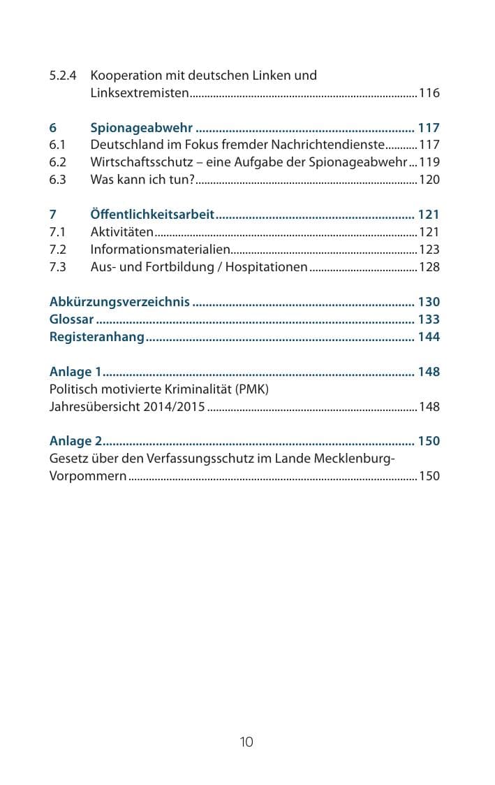 Seite 10 des Verfassungsschutzbericht 2015 Mecklenburg-Vorpommern