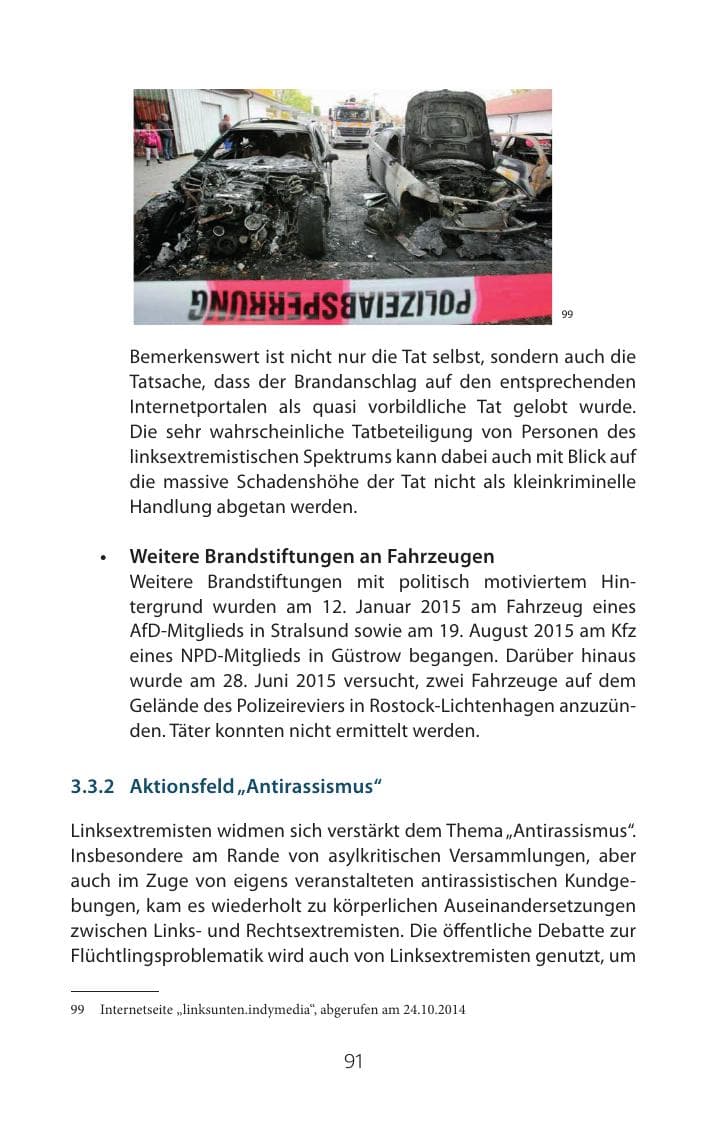 Seite 91 des Verfassungsschutzbericht 2015 Mecklenburg-Vorpommern