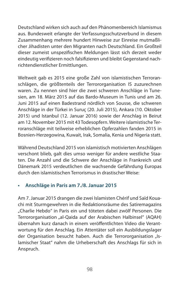 Seite 98 des Verfassungsschutzbericht 2015 Mecklenburg-Vorpommern