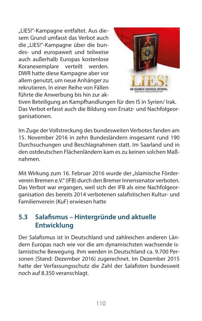 Seite 109 des Verfassungsschutzbericht 2016 Mecklenburg-Vorpommern