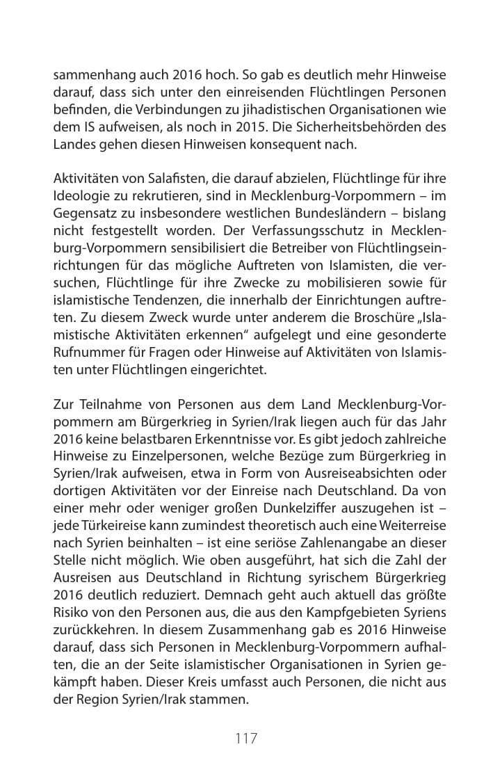Seite 116 des Verfassungsschutzbericht 2016 Mecklenburg-Vorpommern