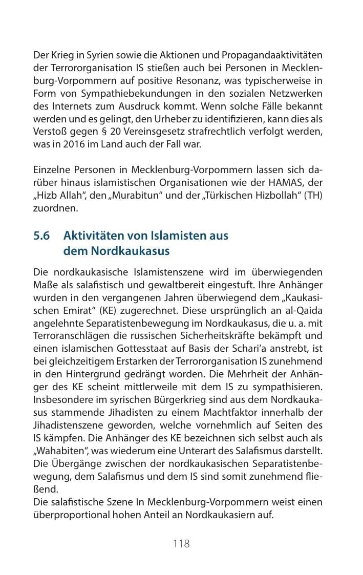 Seite 117 des Verfassungsschutzbericht 2016 Mecklenburg-Vorpommern