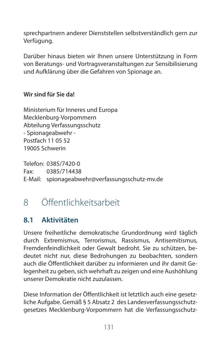 Seite 130 des Verfassungsschutzbericht 2016 Mecklenburg-Vorpommern