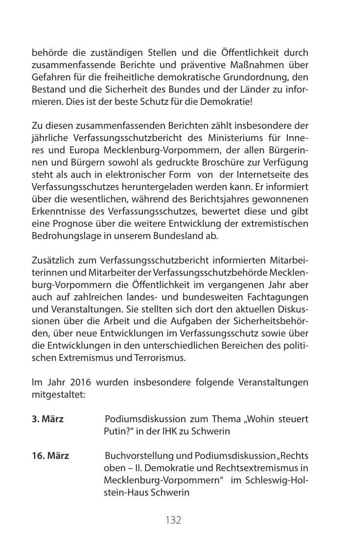 Seite 131 des Verfassungsschutzbericht 2016 Mecklenburg-Vorpommern
