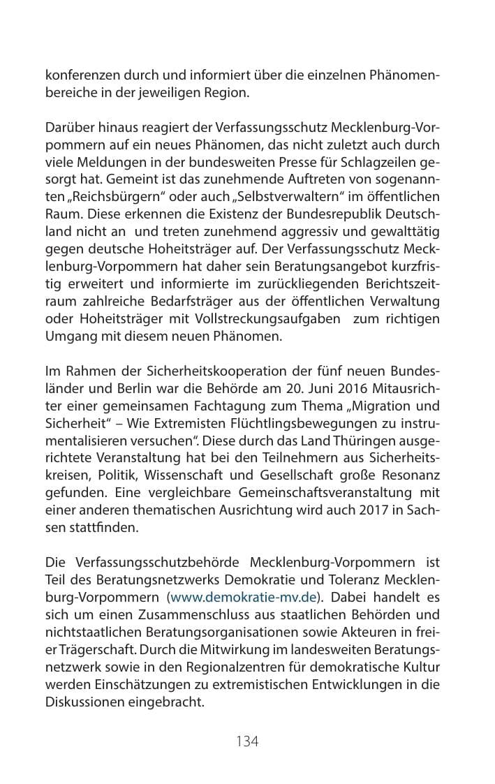 Seite 133 des Verfassungsschutzbericht 2016 Mecklenburg-Vorpommern