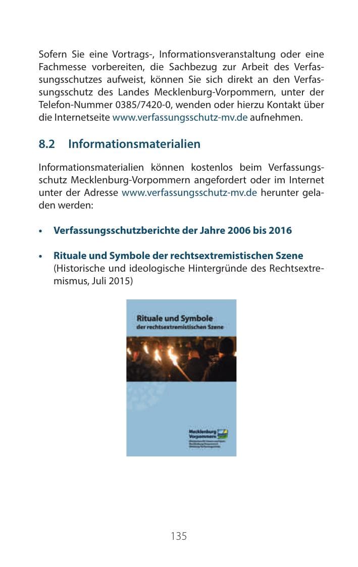 Seite 134 des Verfassungsschutzbericht 2016 Mecklenburg-Vorpommern