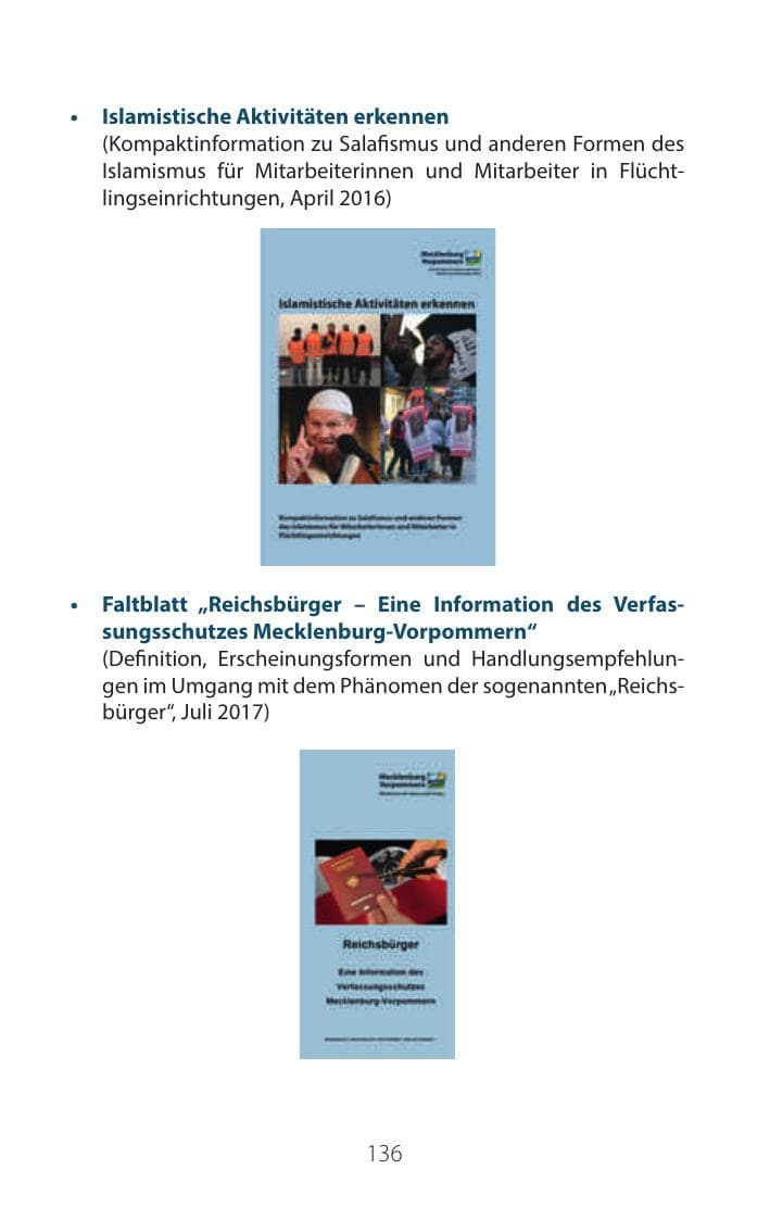 Seite 135 des Verfassungsschutzbericht 2016 Mecklenburg-Vorpommern