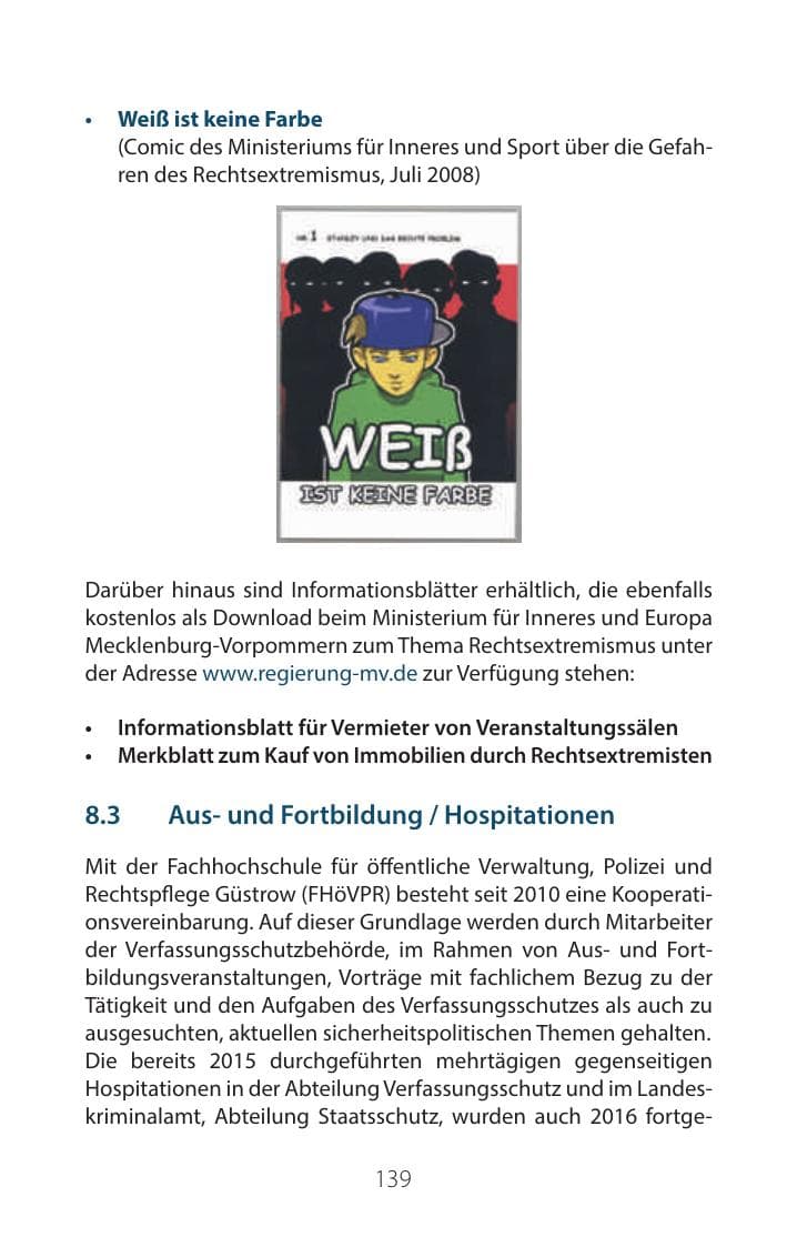 Seite 138 des Verfassungsschutzbericht 2016 Mecklenburg-Vorpommern
