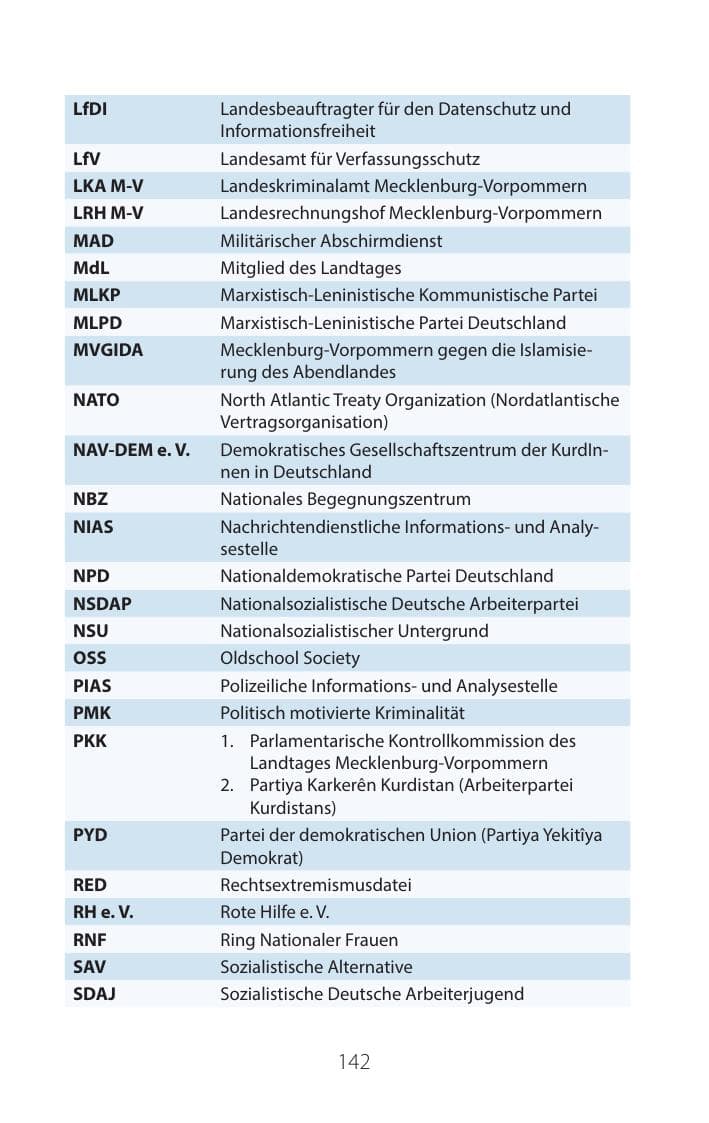 Seite 141 des Verfassungsschutzbericht 2016 Mecklenburg-Vorpommern