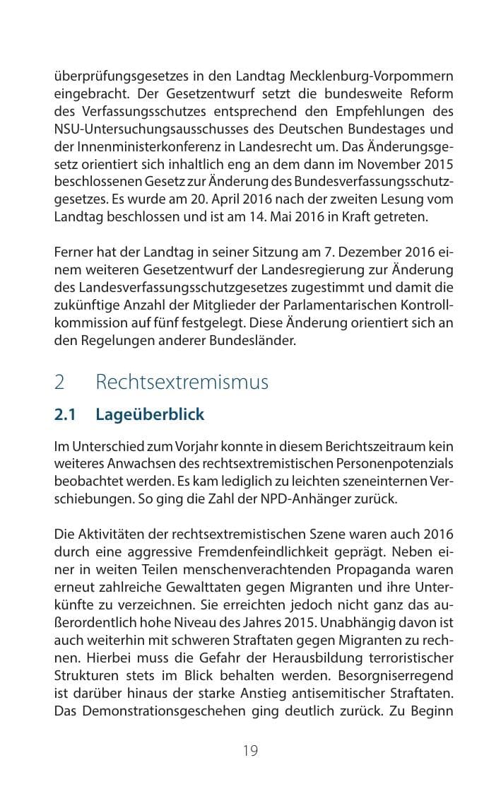 Seite 18 des Verfassungsschutzbericht 2016 Mecklenburg-Vorpommern