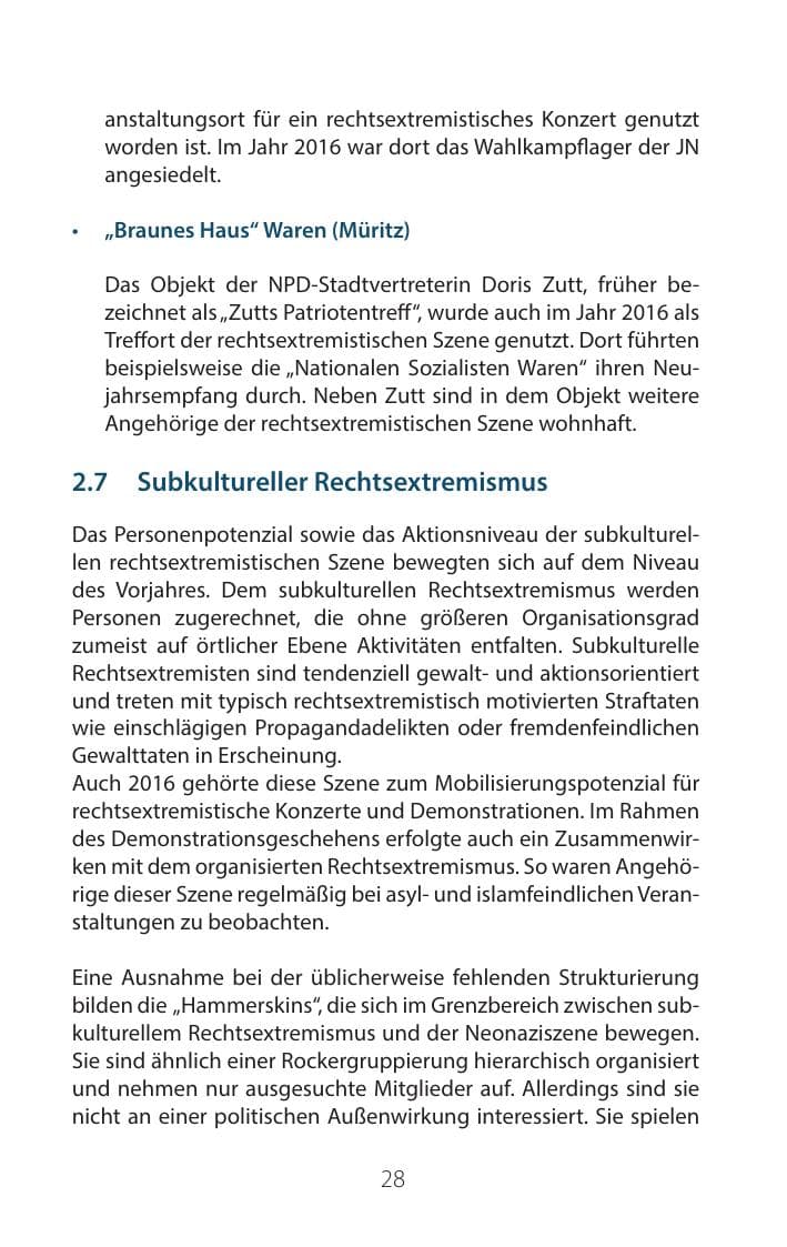Seite 27 des Verfassungsschutzbericht 2016 Mecklenburg-Vorpommern