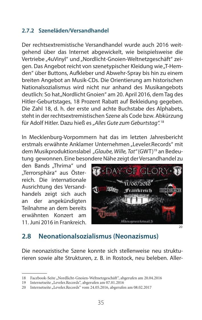Seite 34 des Verfassungsschutzbericht 2016 Mecklenburg-Vorpommern