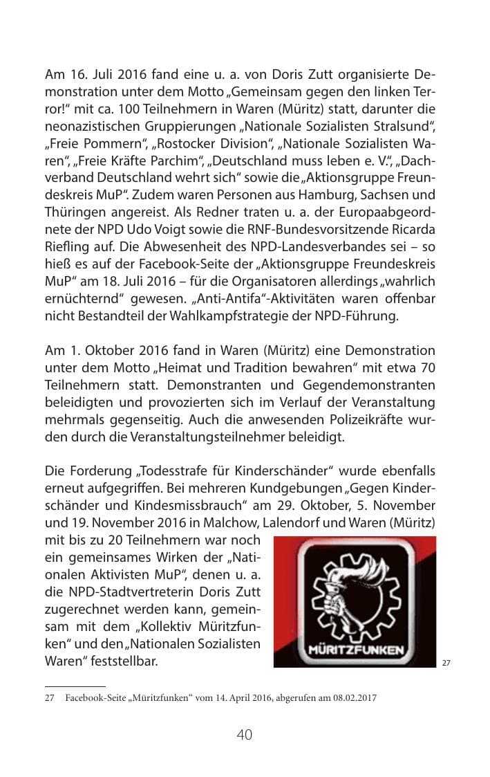 Seite 39 des Verfassungsschutzbericht 2016 Mecklenburg-Vorpommern