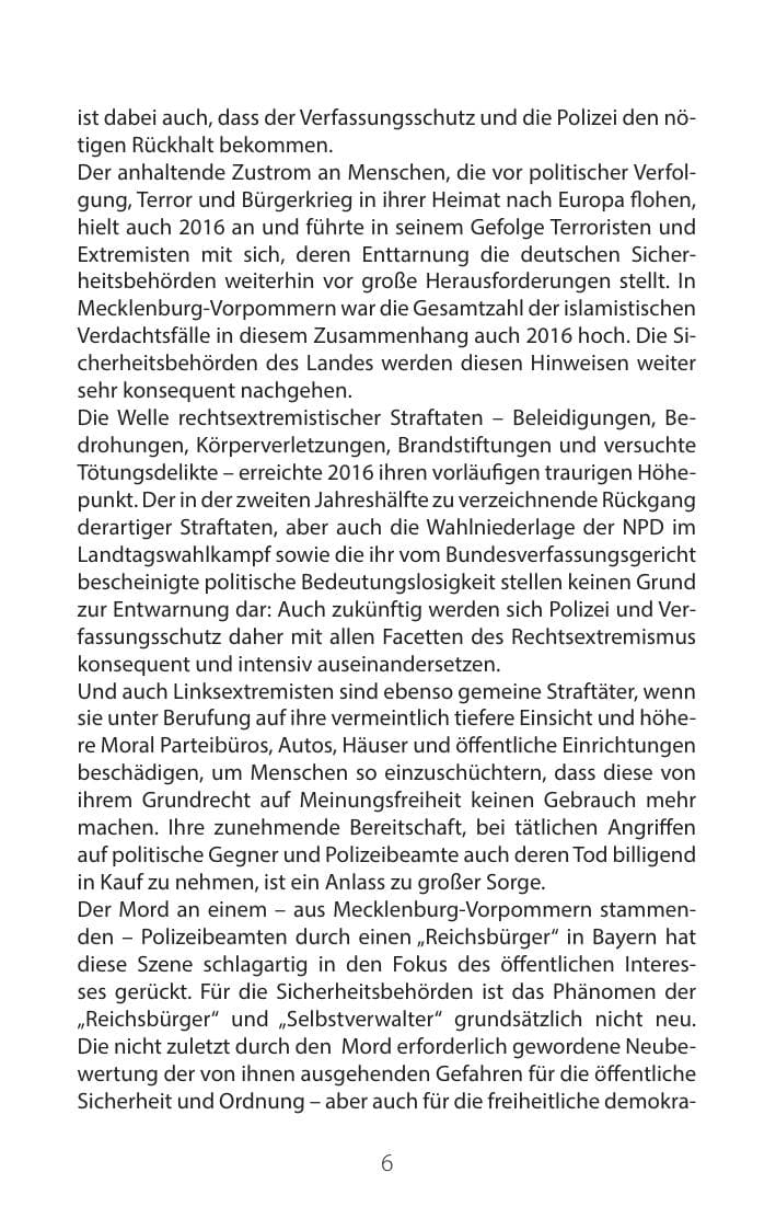 Seite 5 des Verfassungsschutzbericht 2016 Mecklenburg-Vorpommern