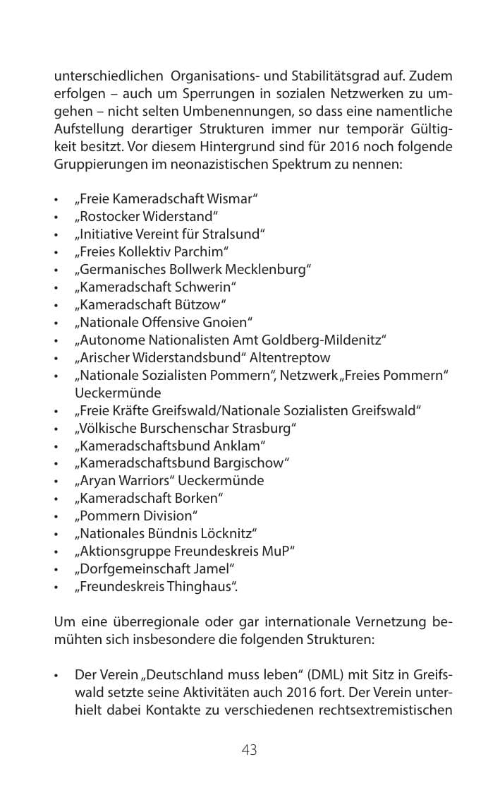 Seite 42 des Verfassungsschutzbericht 2016 Mecklenburg-Vorpommern