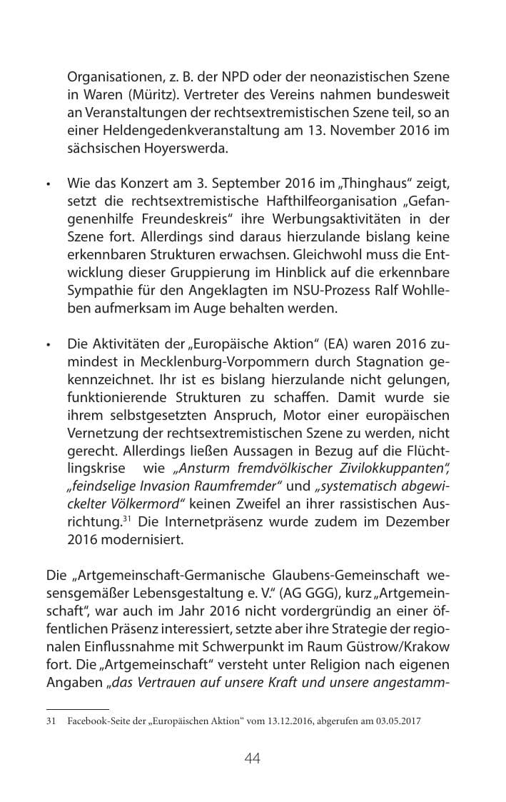 Seite 43 des Verfassungsschutzbericht 2016 Mecklenburg-Vorpommern