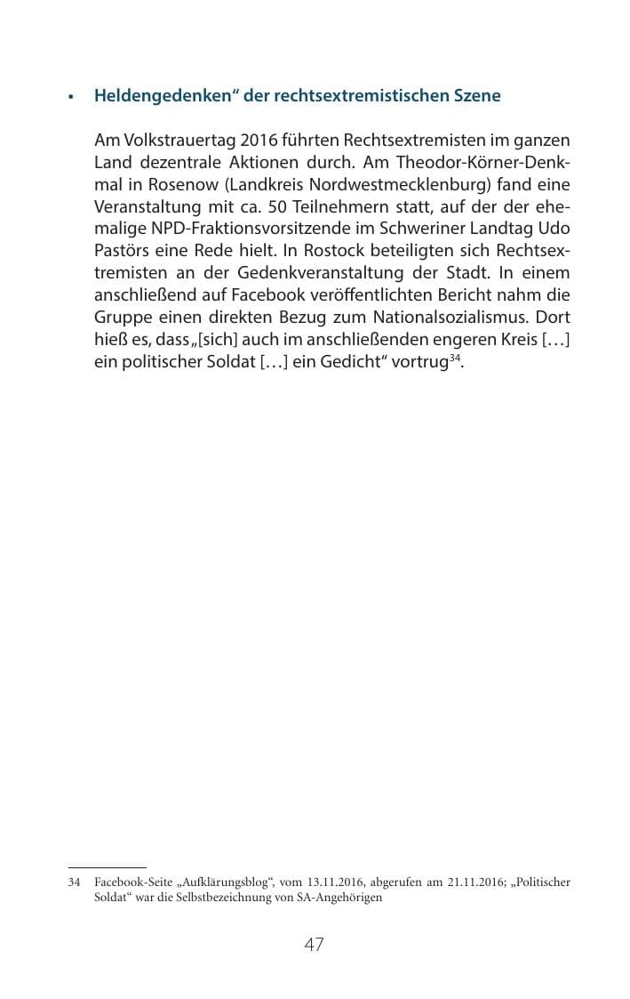 Seite 46 des Verfassungsschutzbericht 2016 Mecklenburg-Vorpommern