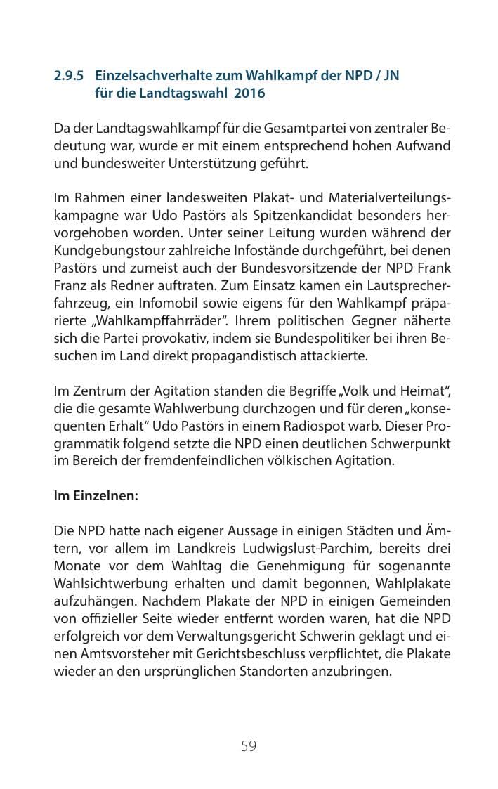 Seite 58 des Verfassungsschutzbericht 2016 Mecklenburg-Vorpommern
