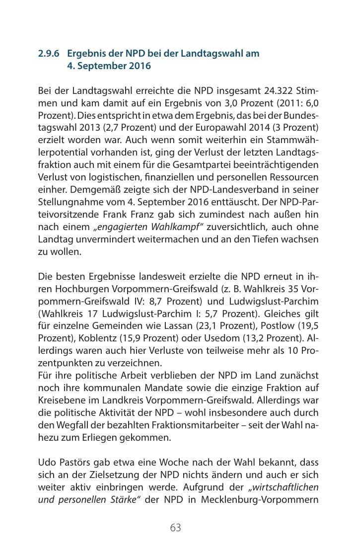 Seite 62 des Verfassungsschutzbericht 2016 Mecklenburg-Vorpommern