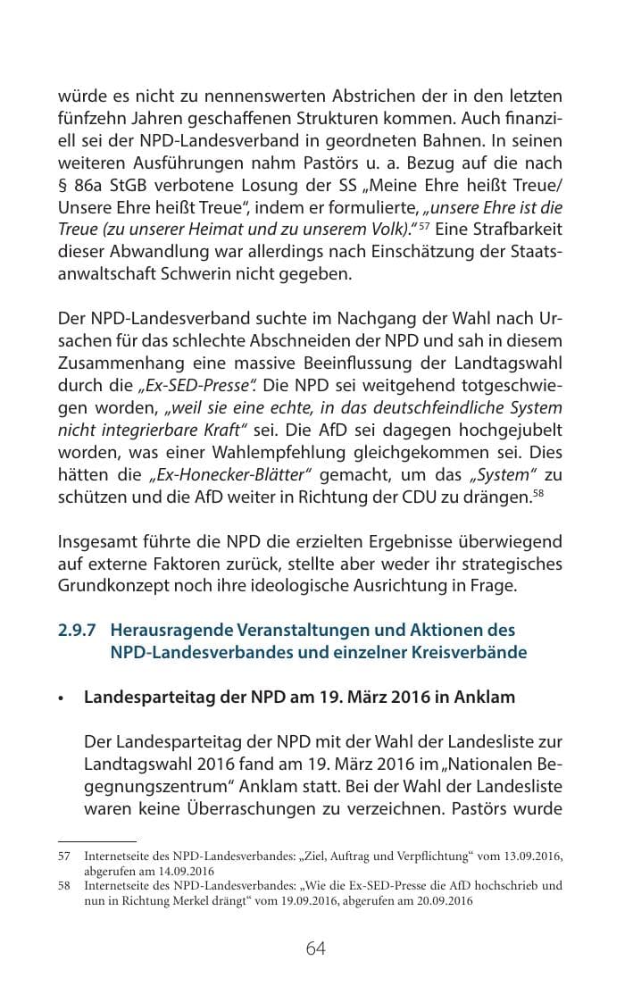 Seite 63 des Verfassungsschutzbericht 2016 Mecklenburg-Vorpommern