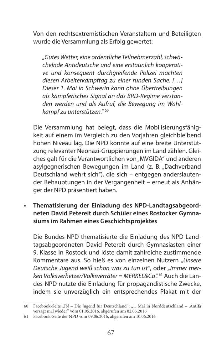 Seite 66 des Verfassungsschutzbericht 2016 Mecklenburg-Vorpommern