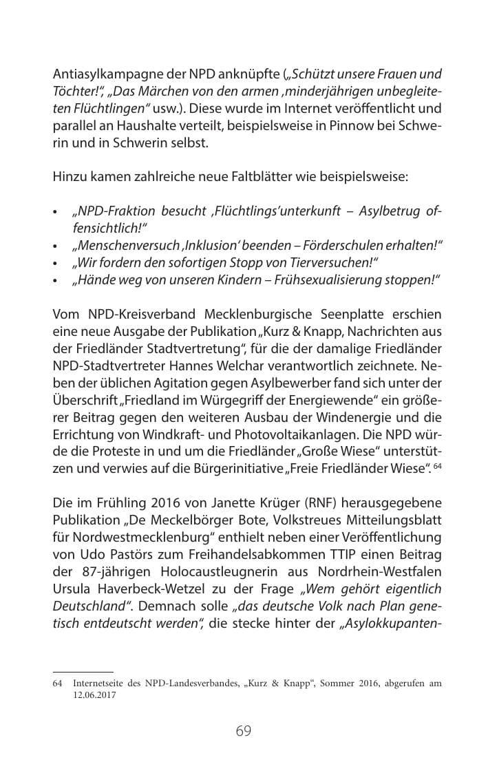Seite 68 des Verfassungsschutzbericht 2016 Mecklenburg-Vorpommern