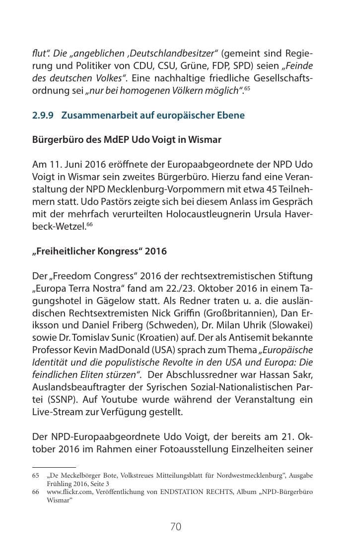 Seite 69 des Verfassungsschutzbericht 2016 Mecklenburg-Vorpommern