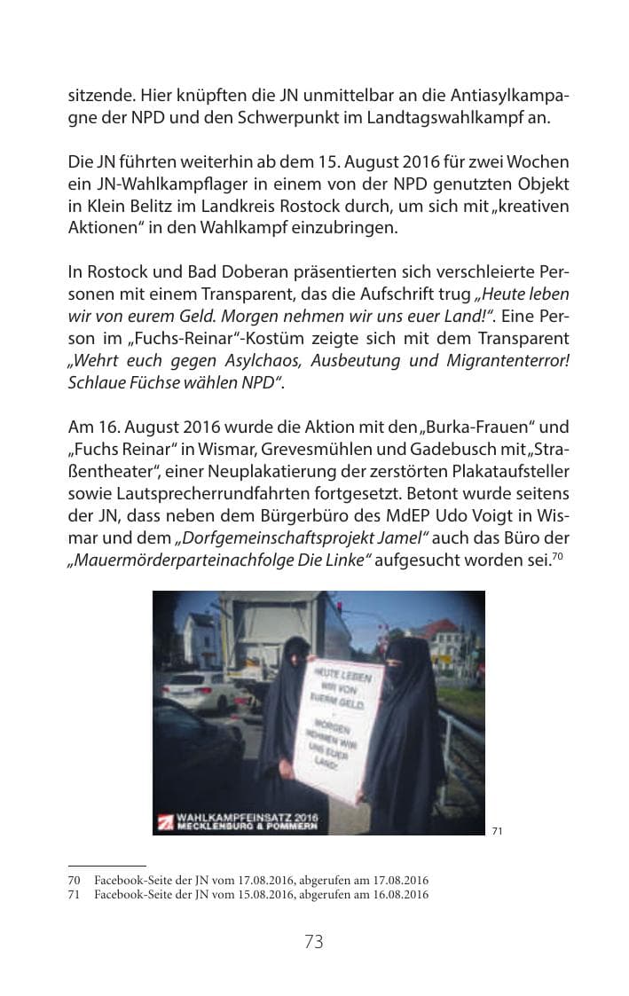 Seite 72 des Verfassungsschutzbericht 2016 Mecklenburg-Vorpommern
