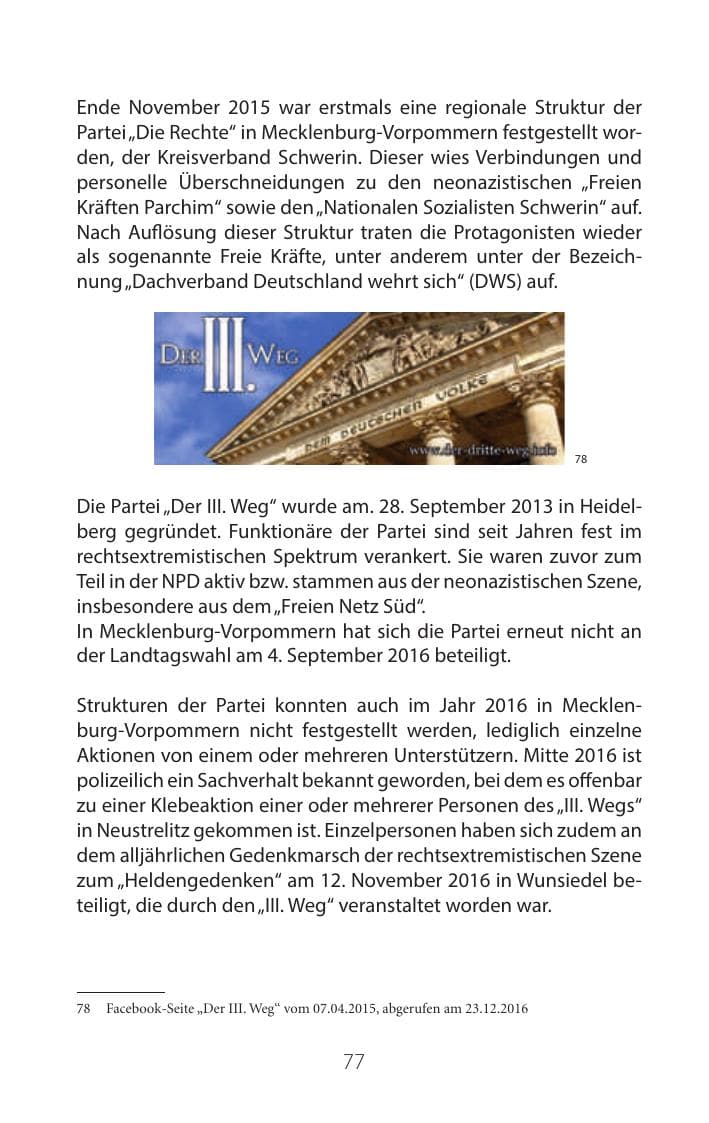Seite 76 des Verfassungsschutzbericht 2016 Mecklenburg-Vorpommern