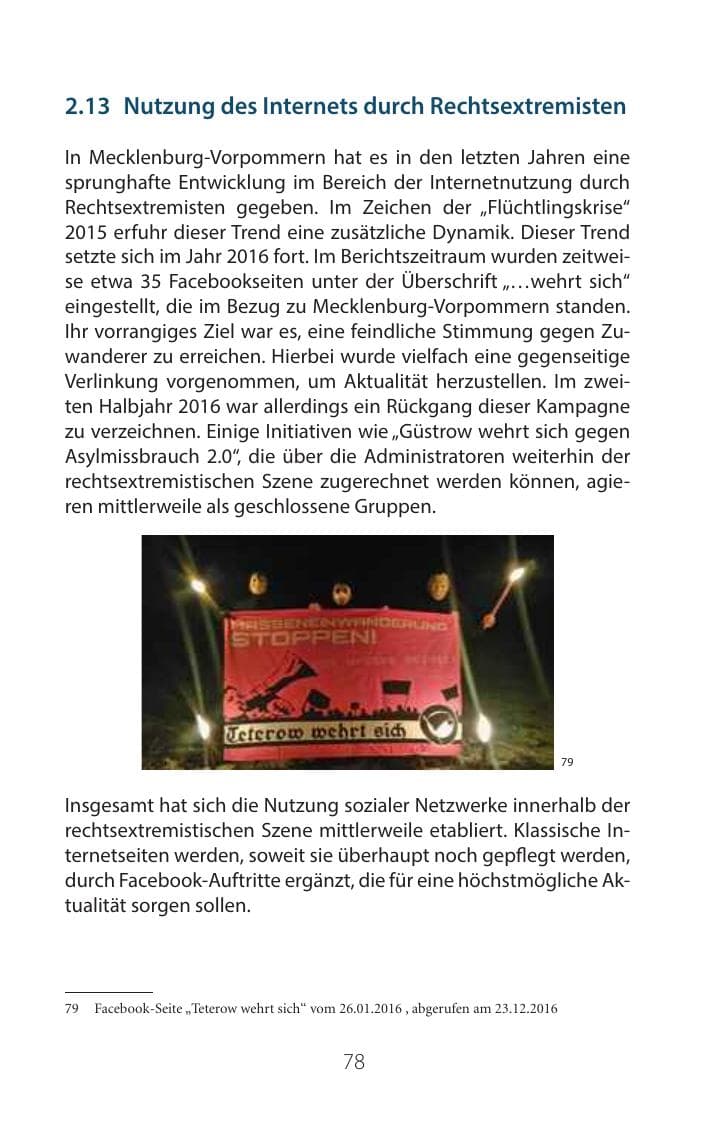 Seite 77 des Verfassungsschutzbericht 2016 Mecklenburg-Vorpommern